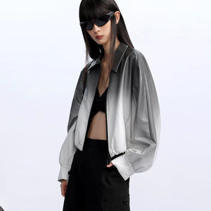 Lapargay Matte Satin Short Jacket with Spread Collar Full Zipper, Relaxed Drop Shoulder Silhouette L78101230V - Lapargay