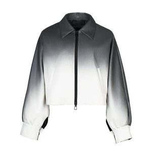 Lapargay Matte Satin Short Jacket with Spread Collar Full Zipper, Relaxed Drop Shoulder Silhouette L78101230V - Lapargay