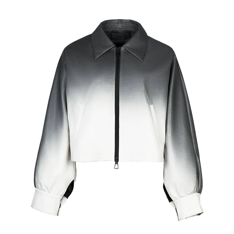 Lapargay Matte Satin Short Jacket with Spread Collar Full Zipper, Relaxed Drop Shoulder Silhouette L78101230V - Lapargay