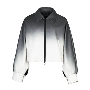 Lapargay Matte Satin Short Jacket with Spread Collar Full Zipper, Relaxed Drop Shoulder Silhouette L78101230V - Lapargay