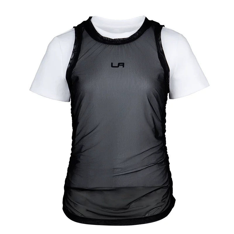 Lapargay mesh layering T-shirt with slightly sheer slim fit and pleated design L78200210C - Lapargay