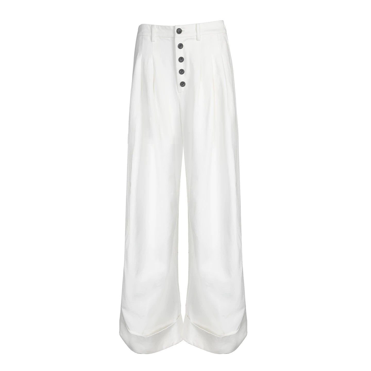 Lapargay Mid-High Waist Wide Leg Pants Contrast Buttons Casual High Street L78102640V - Lapargay