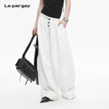 Lapargay Mid-High Waist Wide Leg Pants Contrast Buttons Casual High Street L78102640V - Lapargay