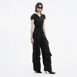 Lapargay Multi-pocket Casual Pants Adjustable Hem Suitable for Various Outfit Styles L78202613A - Lapargay