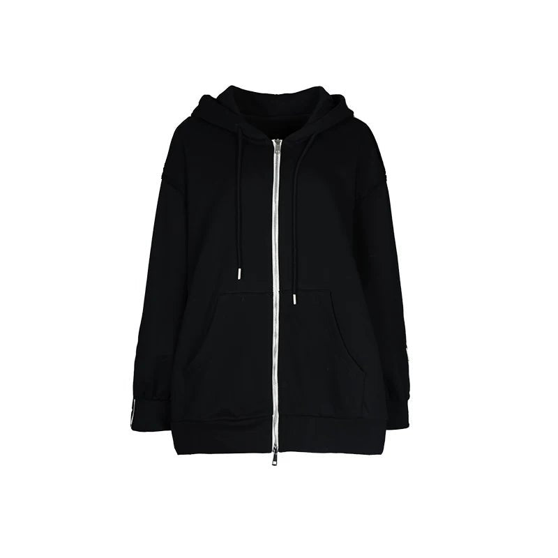 Lapargay Multi-Zip Hooded Short Jacket with Loose Drop Shoulder, Cool Dark Style L78101307V - Lapargay