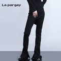 Lapargay Personality Design Hem Split Flare Pants 2026 Spring New Women's Black Casual Niche Pants - Lapargay