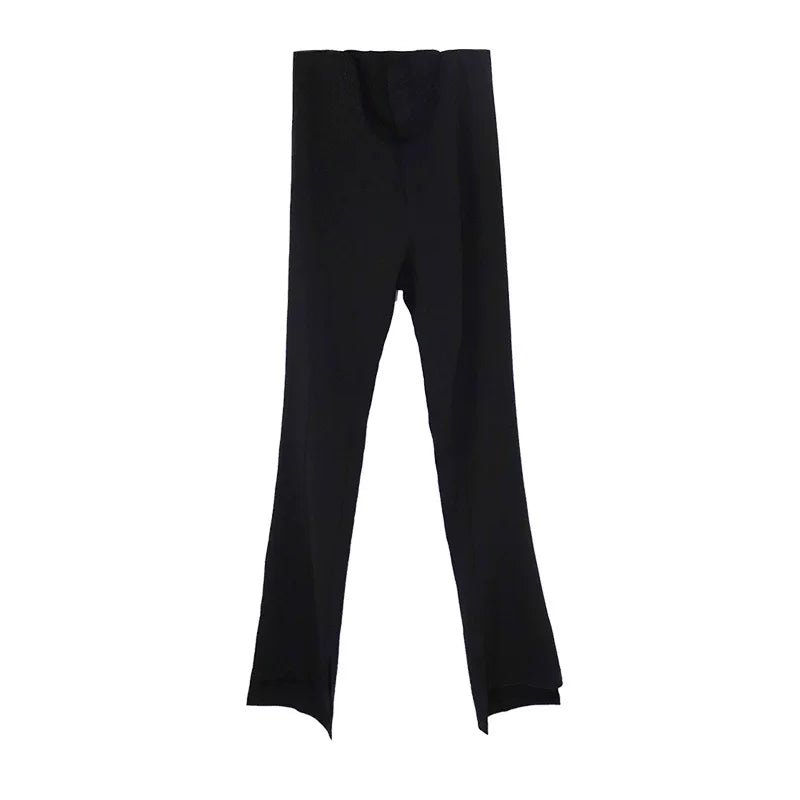 Lapargay Personality Design Hem Split Flare Pants 2026 Spring New Women's Black Casual Niche Pants - Lapargay