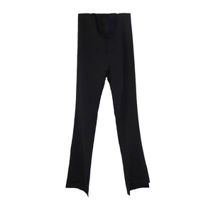 Lapargay Personality Design Hem Split Flare Pants 2026 Spring New Women's Black Casual Niche Pants - Lapargay