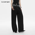 Lapargay Plaid Patchwork Fake Two-Piece Rich Layered Waist Lazy Wide Leg Pants L78202802C - Lapargay