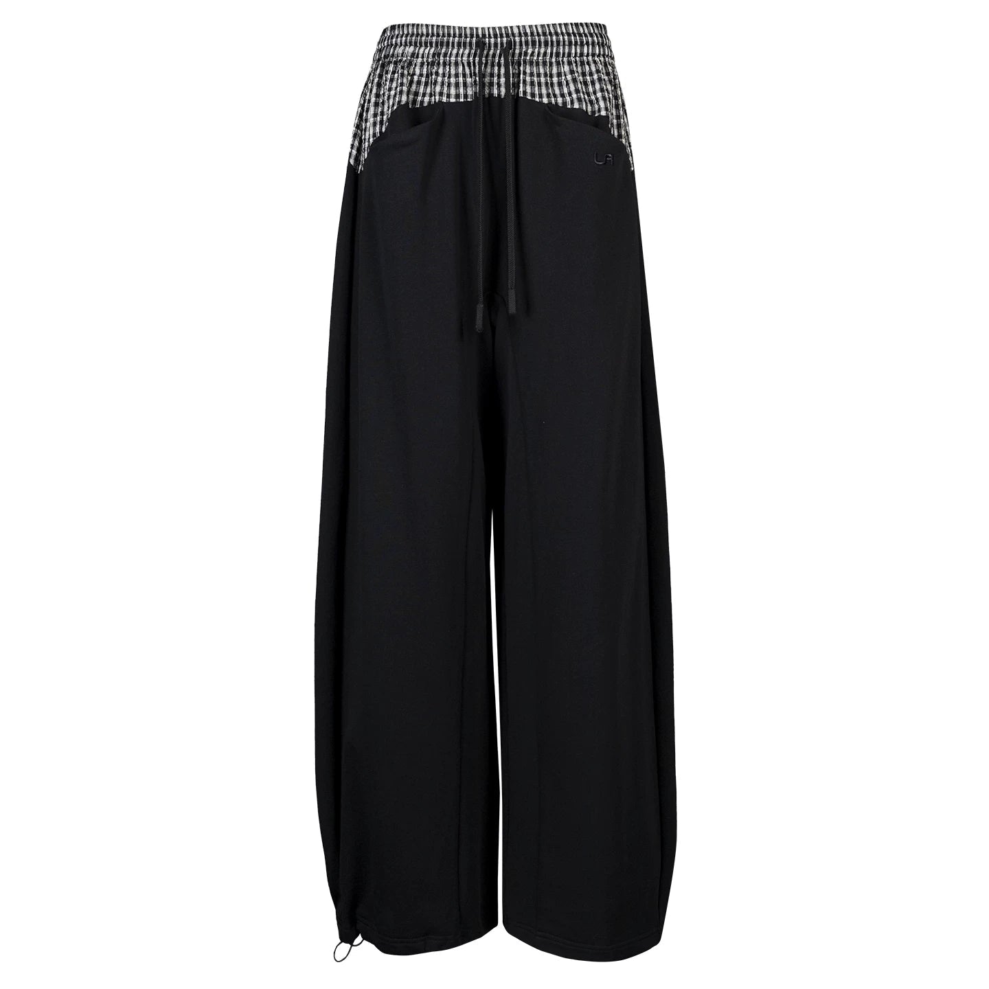 Lapargay Plaid Patchwork Fake Two-Piece Rich Layered Waist Lazy Wide Leg Pants L78202802C - Lapargay