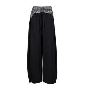 Lapargay Plaid Patchwork Fake Two-Piece Rich Layered Waist Lazy Wide Leg Pants L78202802C - Lapargay