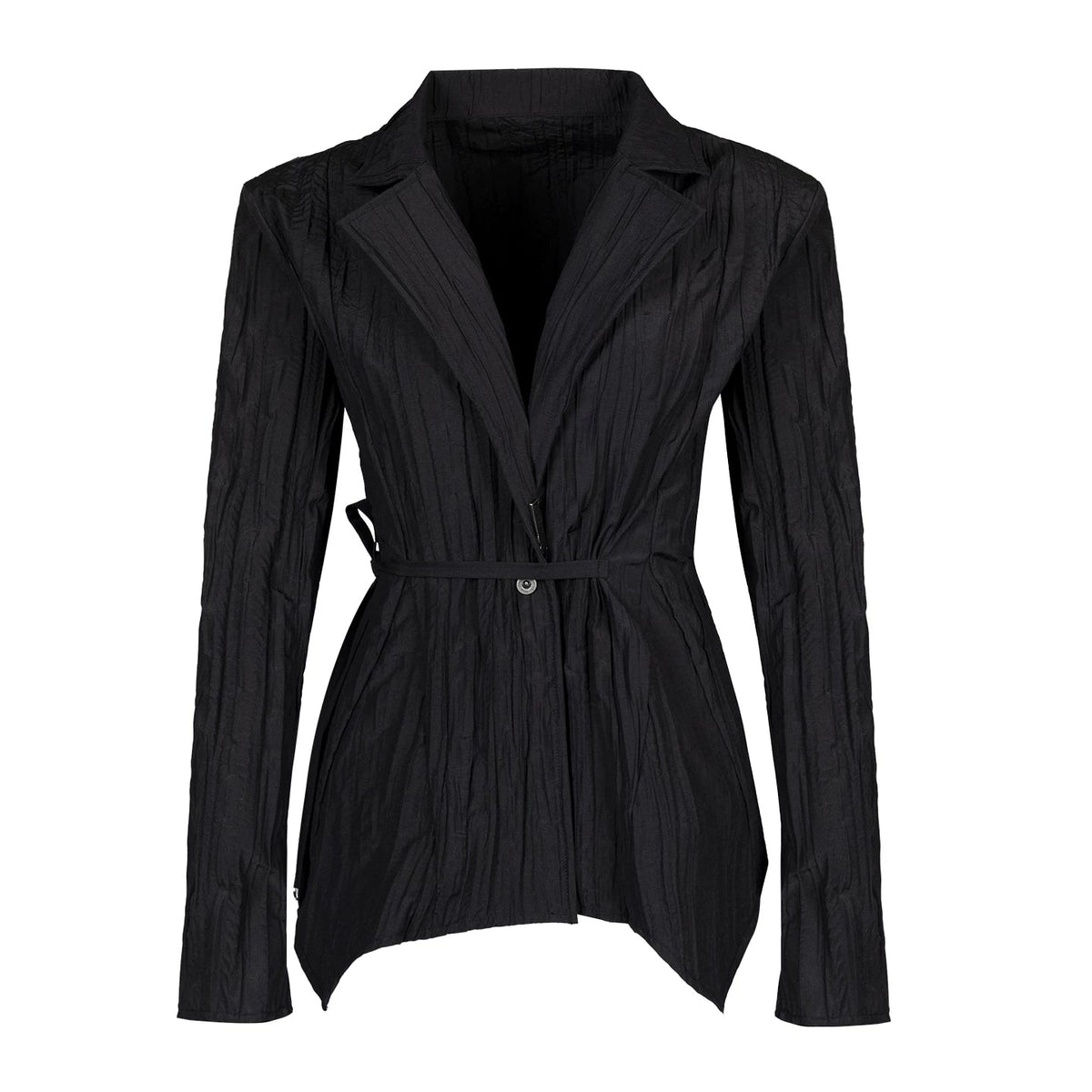 Lapargay Pleated Textured Short Jacket with Cinched Waist Tie, Irregular Hem L78101227B - Lapargay