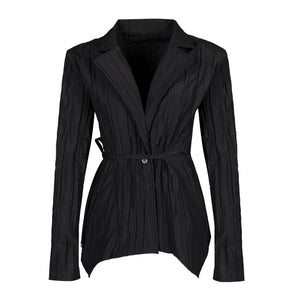 Lapargay Pleated Textured Short Jacket with Cinched Waist Tie, Irregular Hem L78101227B - Lapargay