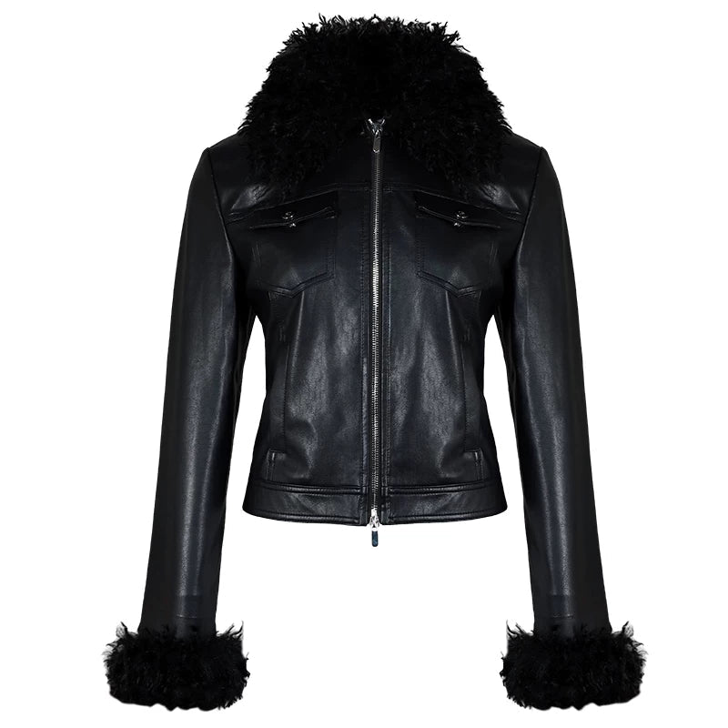 Lapargay Power Plush Eco-leather Jacket Contemporary Pioneer Street Style L78101219V - Lapargay