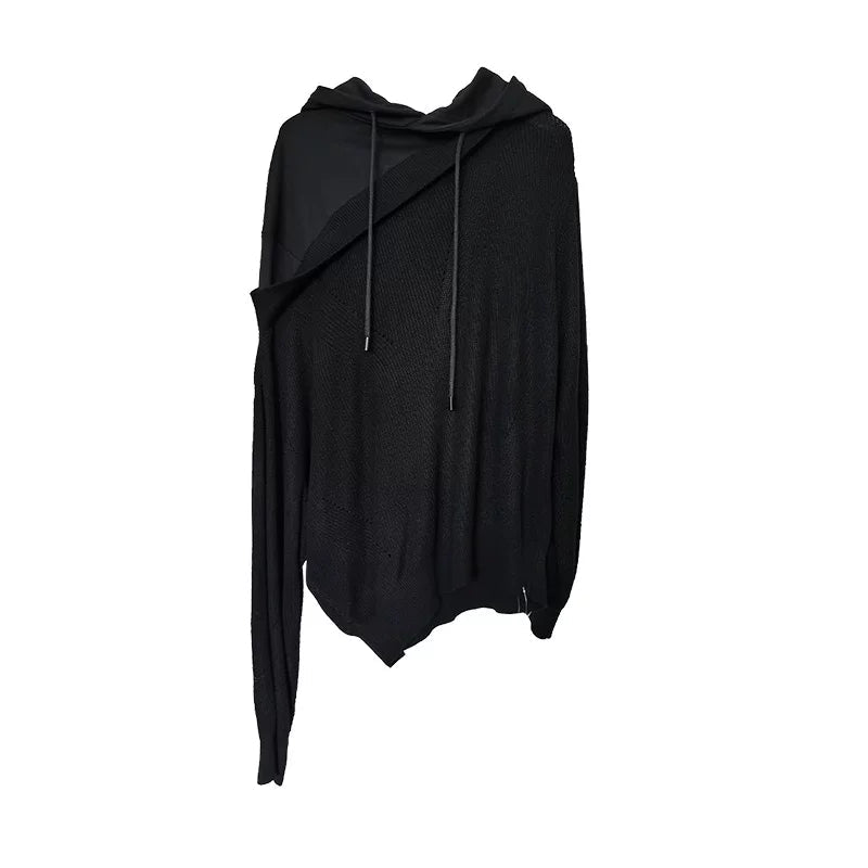 Lapargay pullover long sleeve hoodie coat early spring new women's black personality casual hooded top - Lapargay