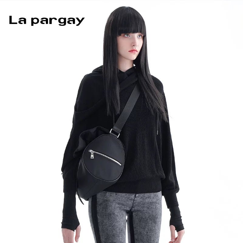 Lapargay pullover long sleeve hoodie coat early spring new women's black personality casual hooded top - Lapargay