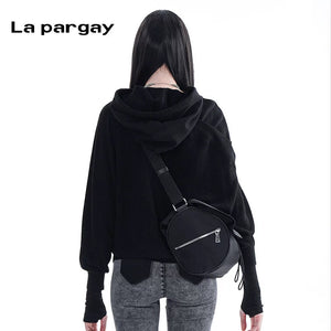 Lapargay pullover long sleeve hoodie coat early spring new women's black personality casual hooded top - Lapargay