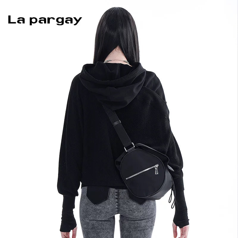 Lapargay pullover long sleeve hoodie coat early spring new women's black personality casual hooded top - Lapargay