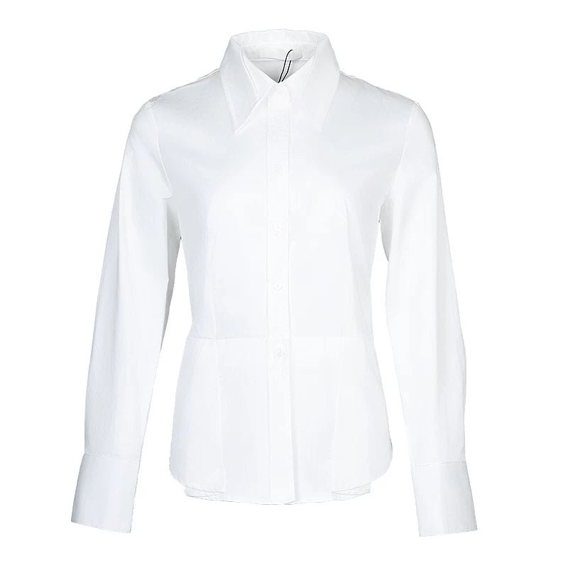 Lapargay Pure Cotton Fitted White Shirt, Asymmetric Hem, Three-Dimensional Tailoring L78101002C - Lapargay