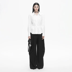 Lapargay Pure Cotton Fitted White Shirt, Asymmetric Hem, Three-Dimensional Tailoring L78101002C - Lapargay