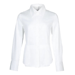 Lapargay Pure Cotton Fitted White Shirt, Asymmetric Hem, Three-Dimensional Tailoring L78101002C - Lapargay