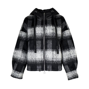 Lapargay relaxed oversized plaid jacket, double-layer zipper placket, soft plush texture L78101603V - Lapargay