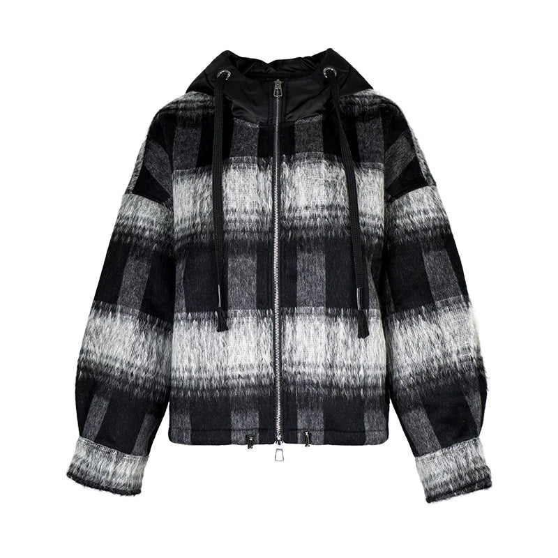 Lapargay relaxed oversized plaid jacket, double-layer zipper placket, soft plush texture L78101603V - Lapargay