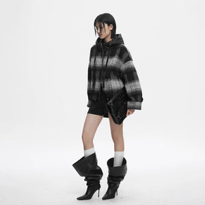 Lapargay relaxed oversized plaid jacket, double-layer zipper placket, soft plush texture L78101603V - Lapargay
