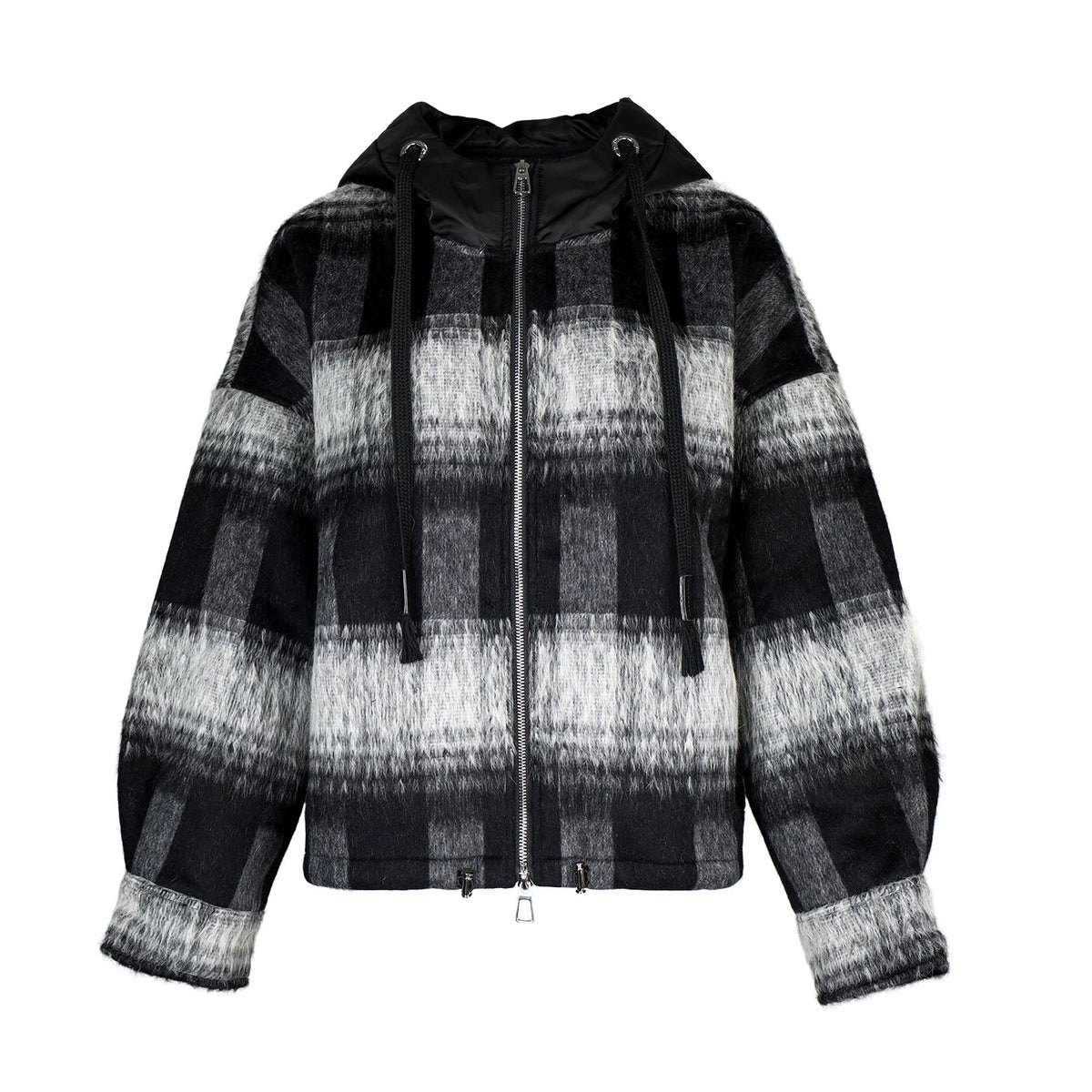 Lapargay relaxed oversized plaid jacket, double-layer zipper placket, soft plush texture L78101603V - Lapargay