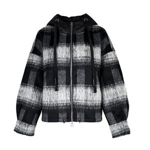 Lapargay relaxed oversized plaid jacket, double-layer zipper placket, soft plush texture L78101603V - Lapargay