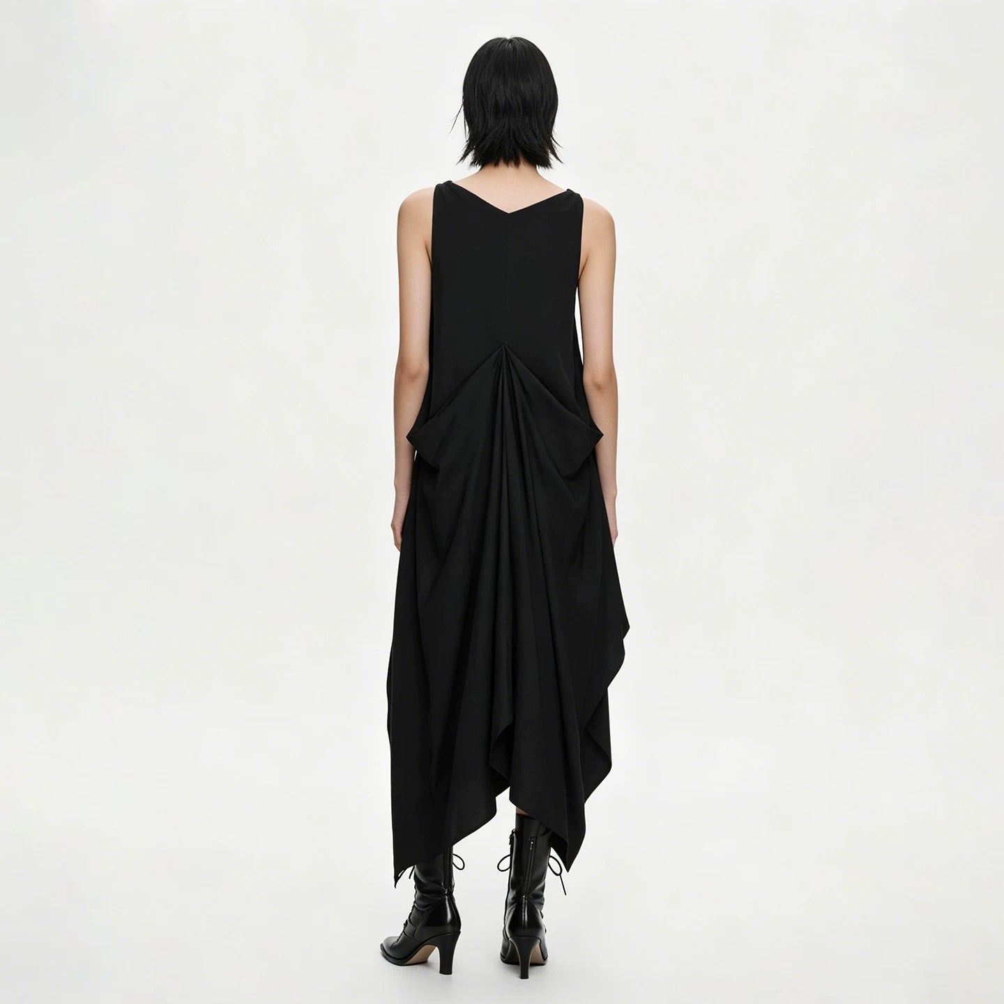 Lapargay Relaxed V-Neck Slip Dress Unrestricted Wide Cut Asymmetrical Side Slit Maxi Dress L60309027S - Lapargay