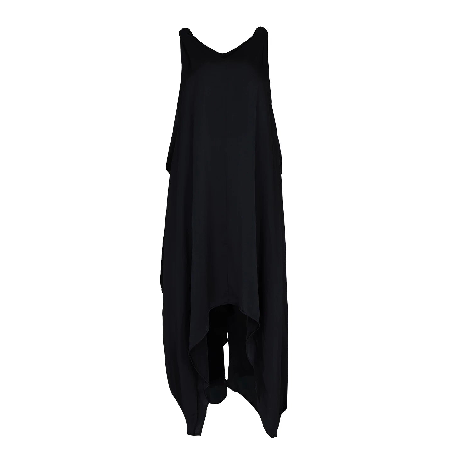 Lapargay Relaxed V-Neck Slip Dress Unrestricted Wide Cut Asymmetrical Side Slit Maxi Dress L60309027S - Lapargay