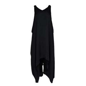 Lapargay Relaxed V-Neck Slip Dress Unrestricted Wide Cut Asymmetrical Side Slit Maxi Dress L60309027S - Lapargay