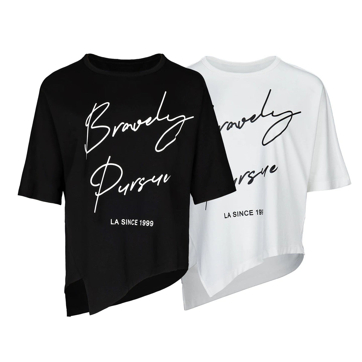 Lapargay round neck printed T-shirt slightly dropped shoulder half-sleeve irregular hem design L78200226V - Lapargay