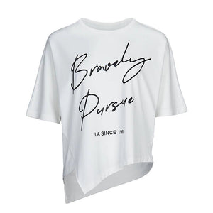 Lapargay round neck printed T-shirt slightly dropped shoulder half-sleeve irregular hem design L78200226V - Lapargay