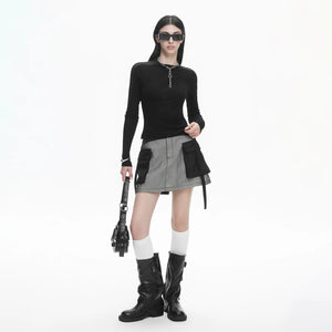 Lapargay Sexy Slim Fit Long Sleeve T-Shirt with Sheer Mesh Design, Waist Cinching Crop Top L78100301C - Lapargay