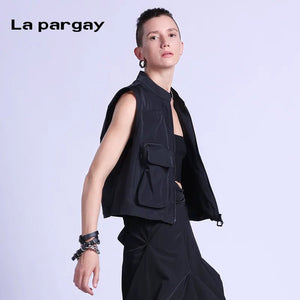 Lapargay short sleeveless vest 2026 spring new women's black personality fashion casual design top - Lapargay