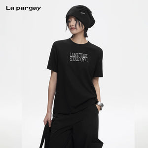 Lapargay Simple Regular Shoulder Short Sleeve T-Shirt Clean Cut Slimming Not Picky on Body Shape L78200221C - Lapargay