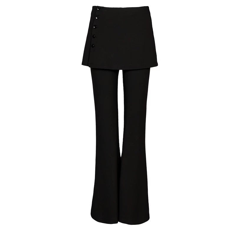 Lapargay Skort-Style Casual Pants, Side Button Design, Elongates Leg Visual Proportion L78202616C - Lapargay