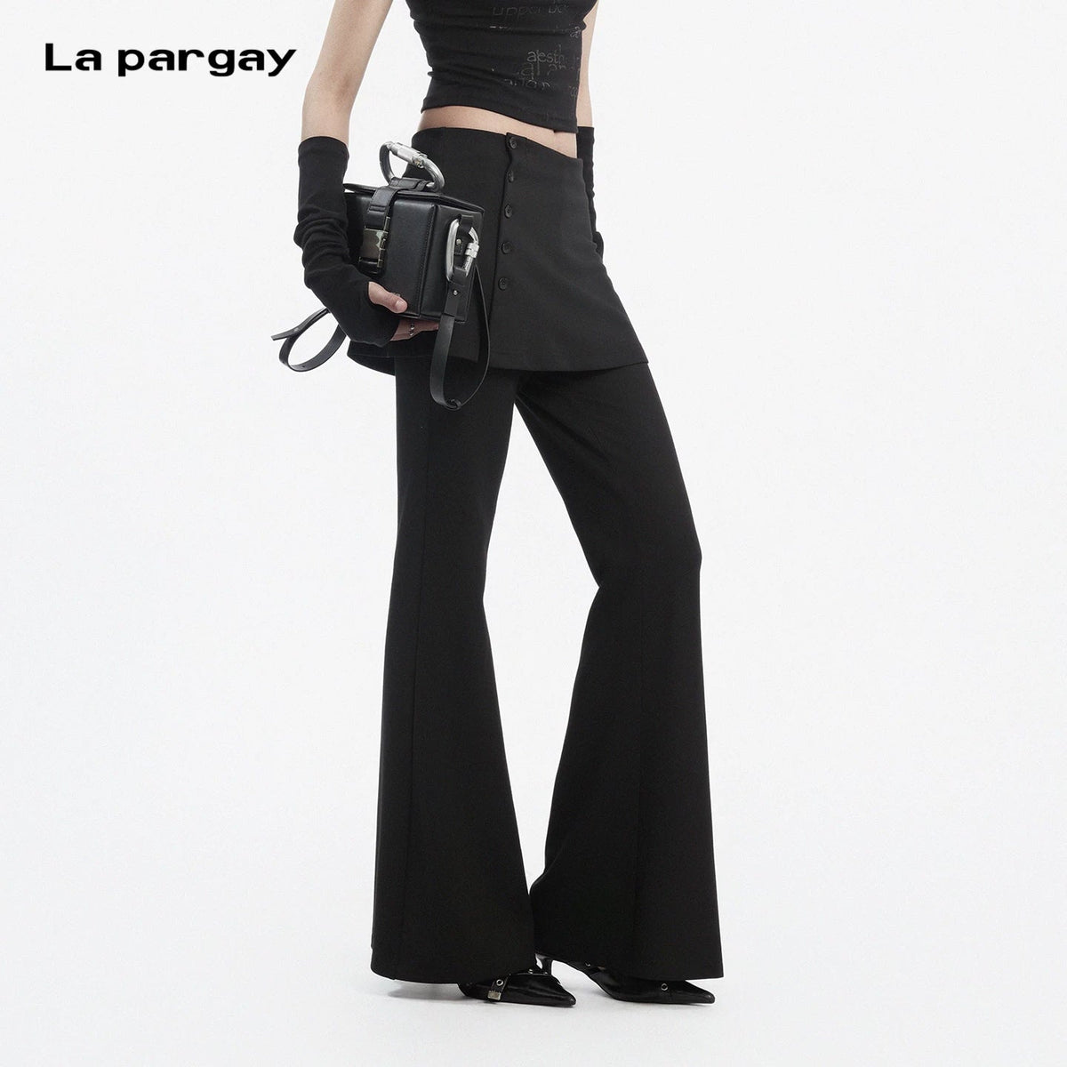 Lapargay Skort-Style Casual Pants, Side Button Design, Elongates Leg Visual Proportion L78202616C - Lapargay