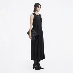 Lapargay sleeveless long dress cinched waist drawstring half-zip design L78209001C - Lapargay