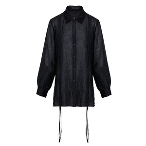 Lapargay slightly sheer lapel decorative button shirt side drawstring adjustable design L78201005V - Lapargay