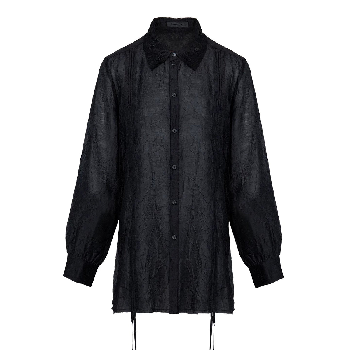 Lapargay slightly sheer lapel decorative button shirt side drawstring adjustable design L78201005V - Lapargay
