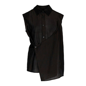 Lapargay slightly sheer sleeveless shirt asymmetrical overlapping design creates layered look L78201911V - Lapargay