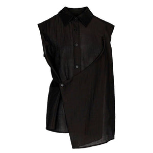 Lapargay slightly sheer sleeveless shirt asymmetrical overlapping design creates layered look L78201911V - Lapargay