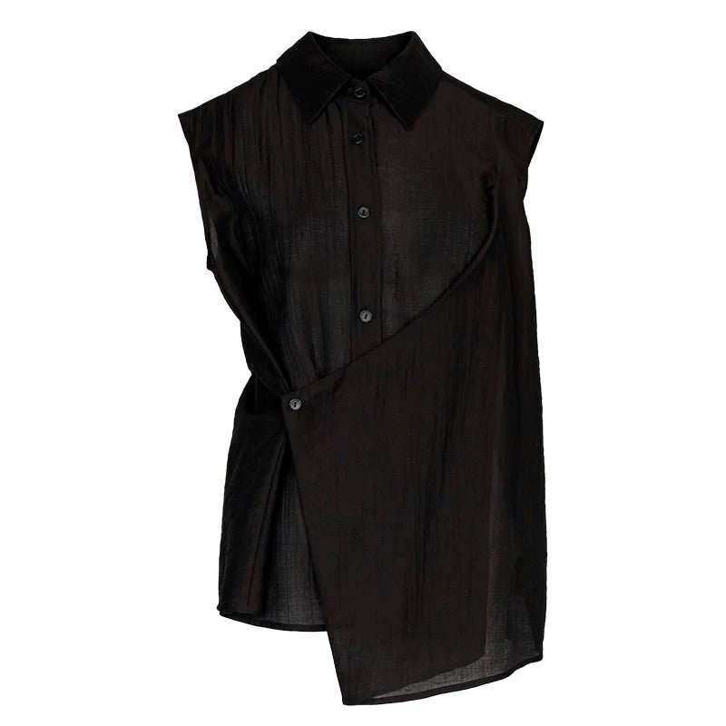 Lapargay slightly sheer sleeveless shirt asymmetrical overlapping design creates layered look L78201911V - Lapargay