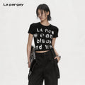 Lapargay slim-fit cropped T-shirt retro letter print hot girl style high-waist top L75200206V - Lapargay