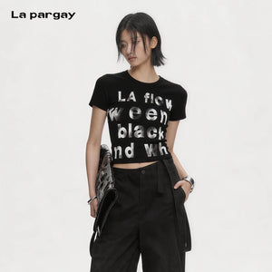 Lapargay slim-fit cropped T-shirt retro letter print hot girl style high-waist top L75200206V - Lapargay