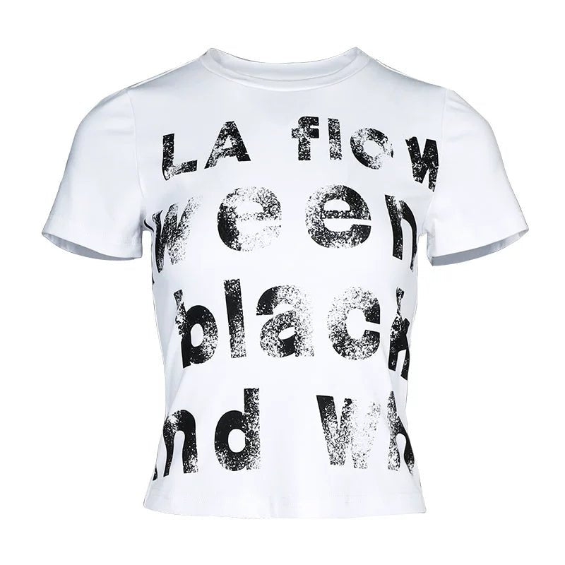 Lapargay slim-fit cropped T-shirt retro letter print hot girl style high-waist top L75200206V - Lapargay