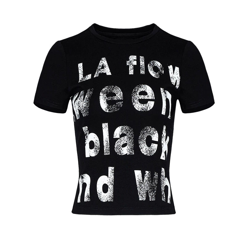 Lapargay slim-fit cropped T-shirt retro letter print hot girl style high-waist top L75200206V - Lapargay